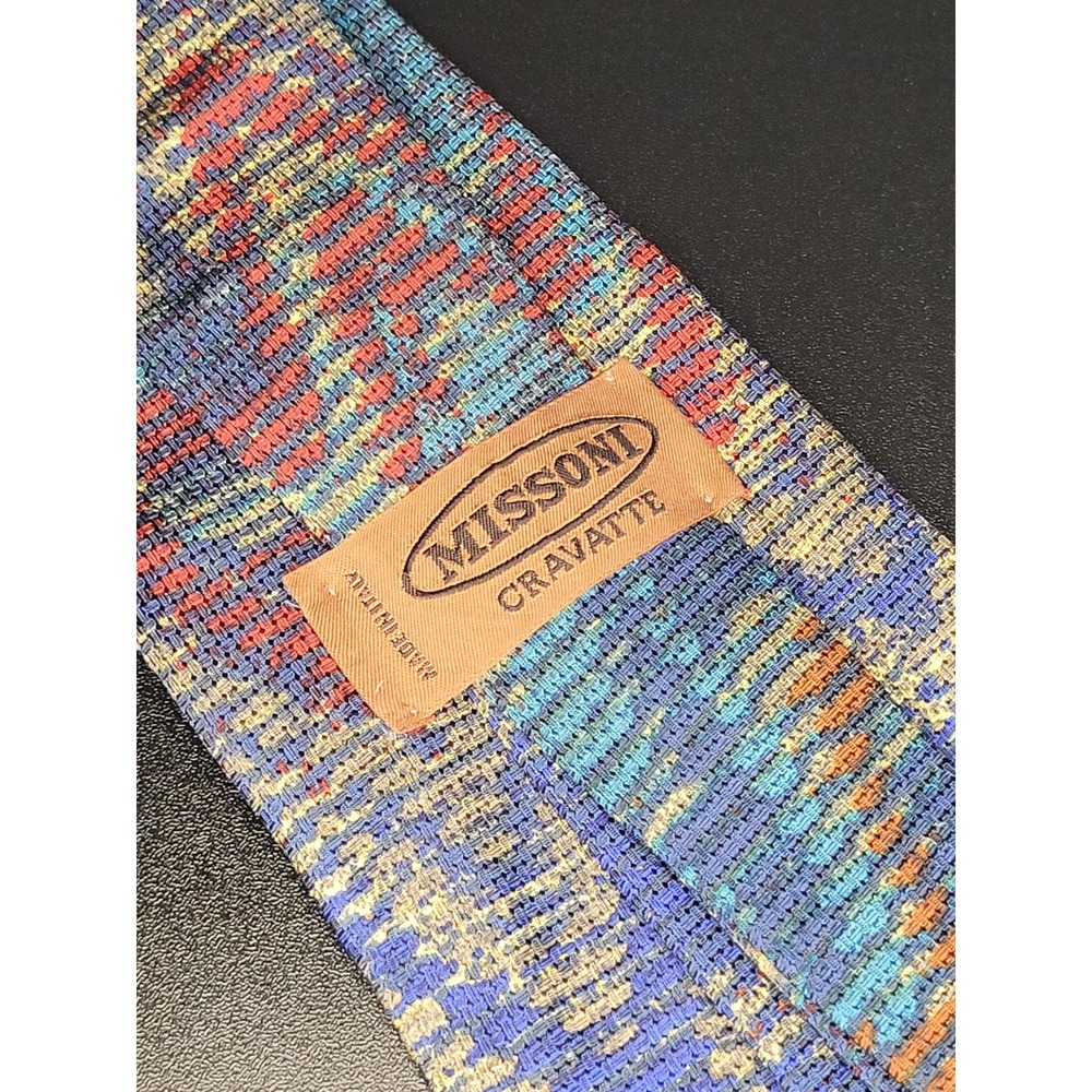 Missoni Cravatte Mens Silk Necktie Blue Multicolor Zigzag Made in Italy